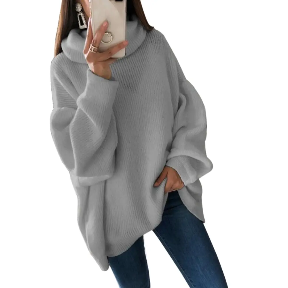 

Fashion Plus Size 2XL Knitted Sweaters And Pullovers Women Loose Turtleneck Long Sweter Knitwear Jumpers Tops