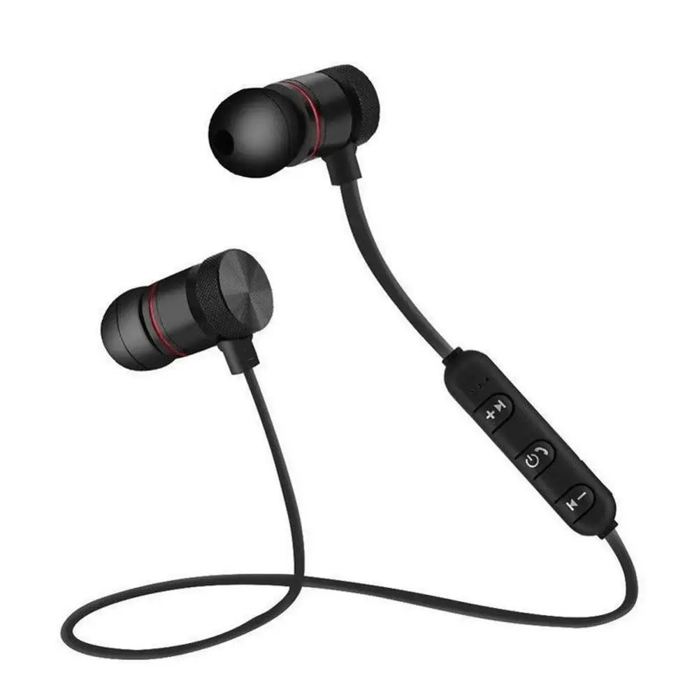 Черный Беспроводные Bluetooth наушники Металлические Магнитные стерео спортивные басы Беспроводная гарнитура наушники с микрофоном наушники для всех телефонов - Цвет: Черный