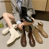 zejiaohao fshion 2021 chelsea boots pu leather ankle autumn winter boots sex black platform shoes chunky girl booties zj a008