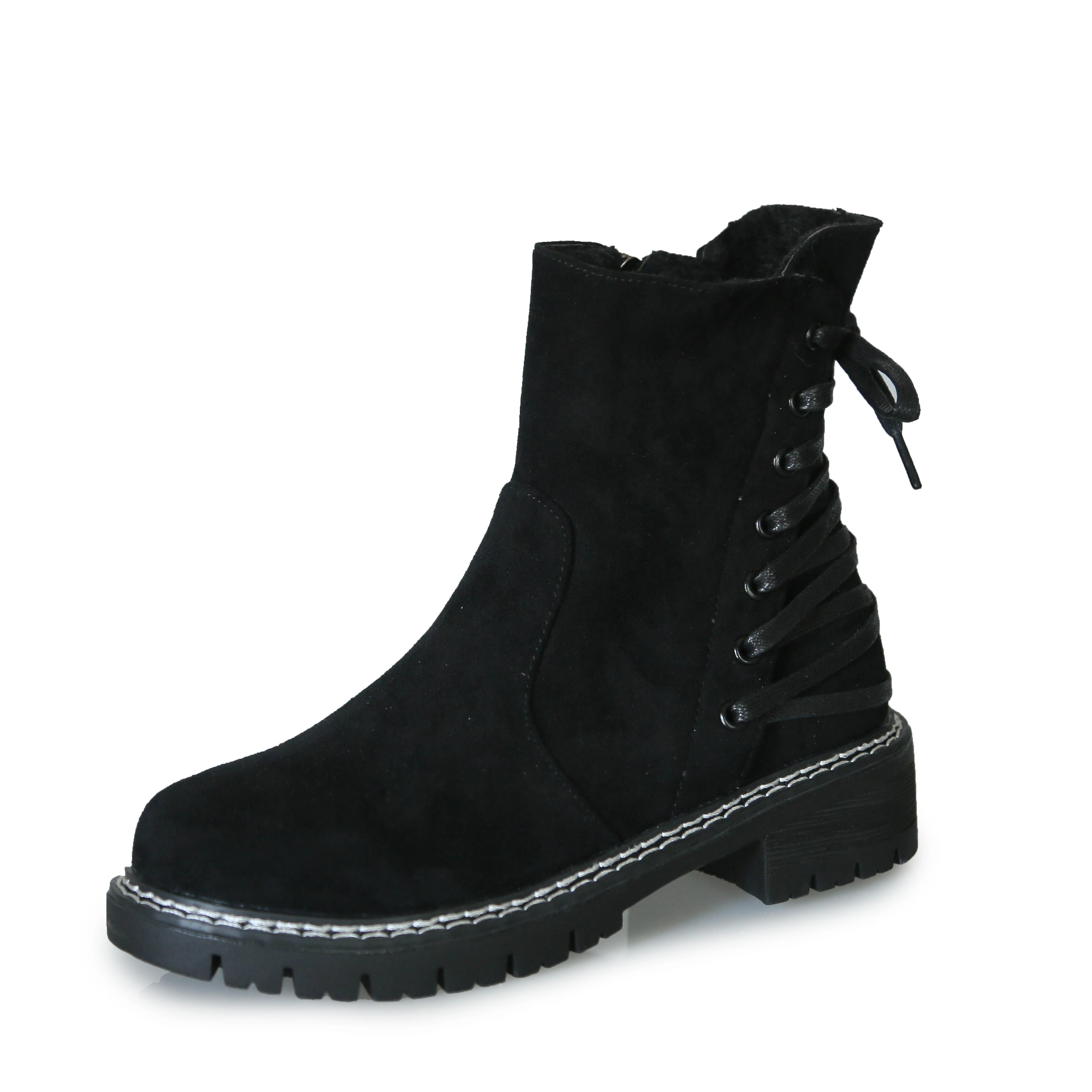 Модные ботинки со шнуровкой сзади Femme Новинка 2019 года Зимние Замшевые Кожаные