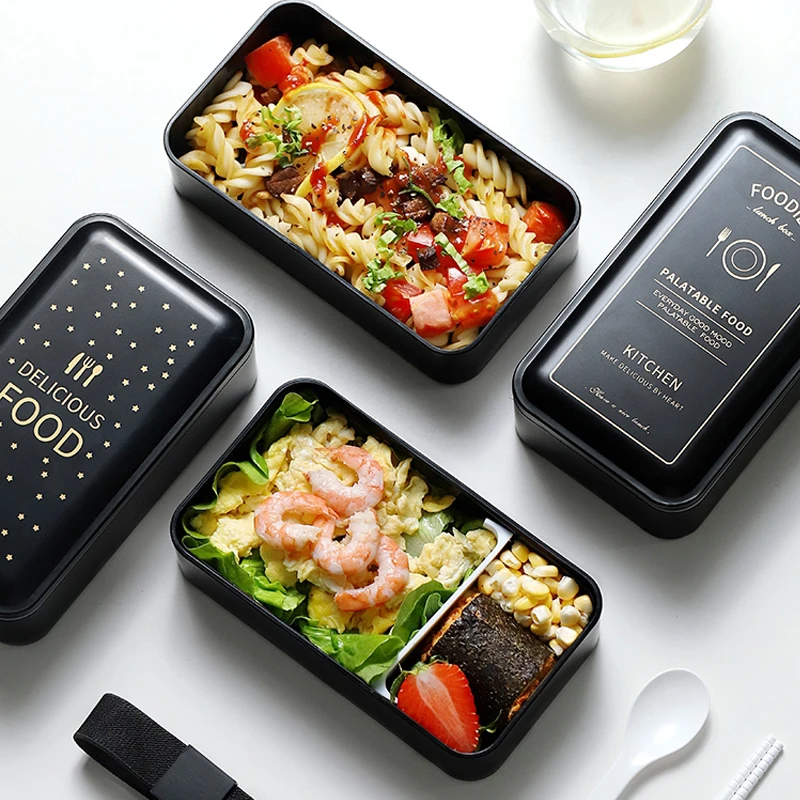 Портативный Прямоугольный Ланч-бокс двойной пластиковый контейнер для хранения
