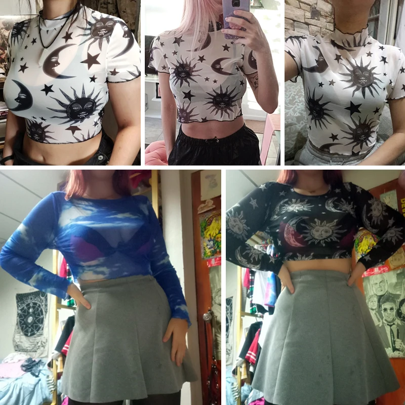 Женские рубашки с длинным рукавом и круглым вырезом модные прозрачные сетчатые