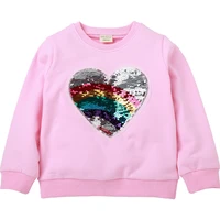 kids girl sequins hoodies for girl pink love heart shape long sleeves spring tops for kids birthday gift