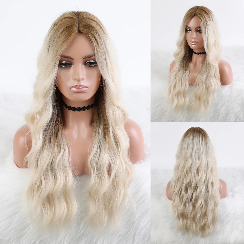 

JONRANAU 26 IN Synthetic Long Natural Wave Hair Silver gray Color Middle Part Wigs for Women Cosplay Party Heat Resistant Fiber