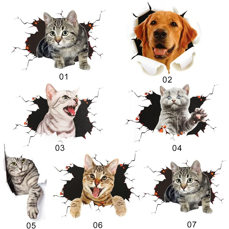 

Car Sticker 3D Funny Animal Kitten Cat Dog Personality Simulation Wall Background Art Decals Wall Stickers For Home Decor