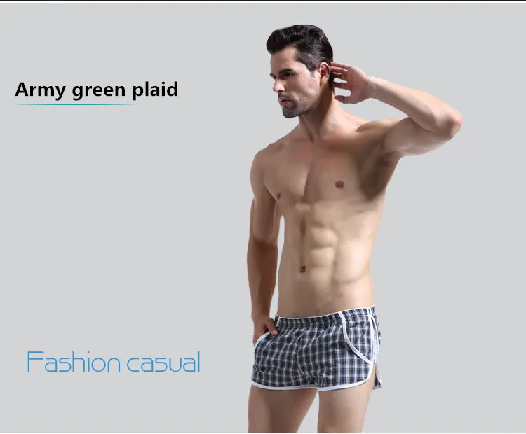 Army green plaid WJ мужские брюки для отдыха, домашние спортивные штаны со стрелками, встроенный мешочек, двойные шорты-стринги 4012DK - Цвет: Army green plaid