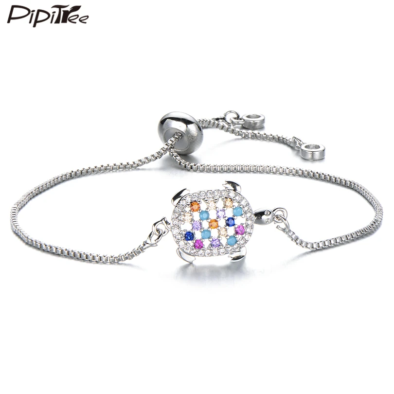 Женский браслет слайдер Pipitree с черепахами и разноцветными Фианитами