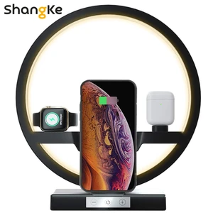 4 in 1 wireless charger bedside lamp 30 w adapter wireless charger stand for iphone 12 pro 11 x apple airpods watch fast charger free global shipping