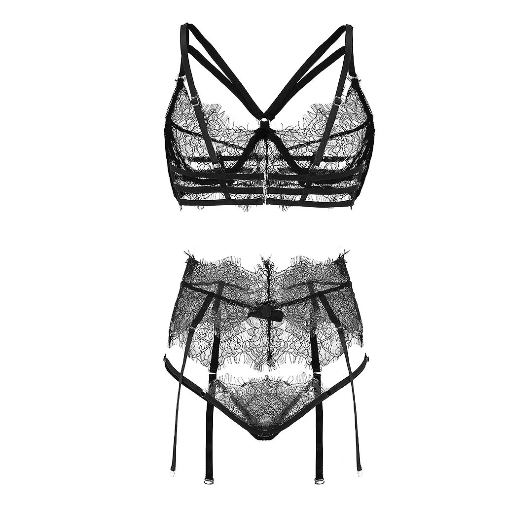 Кружевное пижамы пикантное нижнее белье с ресницами комплект бюстгальтером