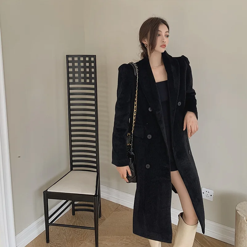 

Jane Deiune 2020 New Winter Women Casual Long Furry Coat Lady ELegant Black Fashion Loose Outwear Warm Overcoat Casaco