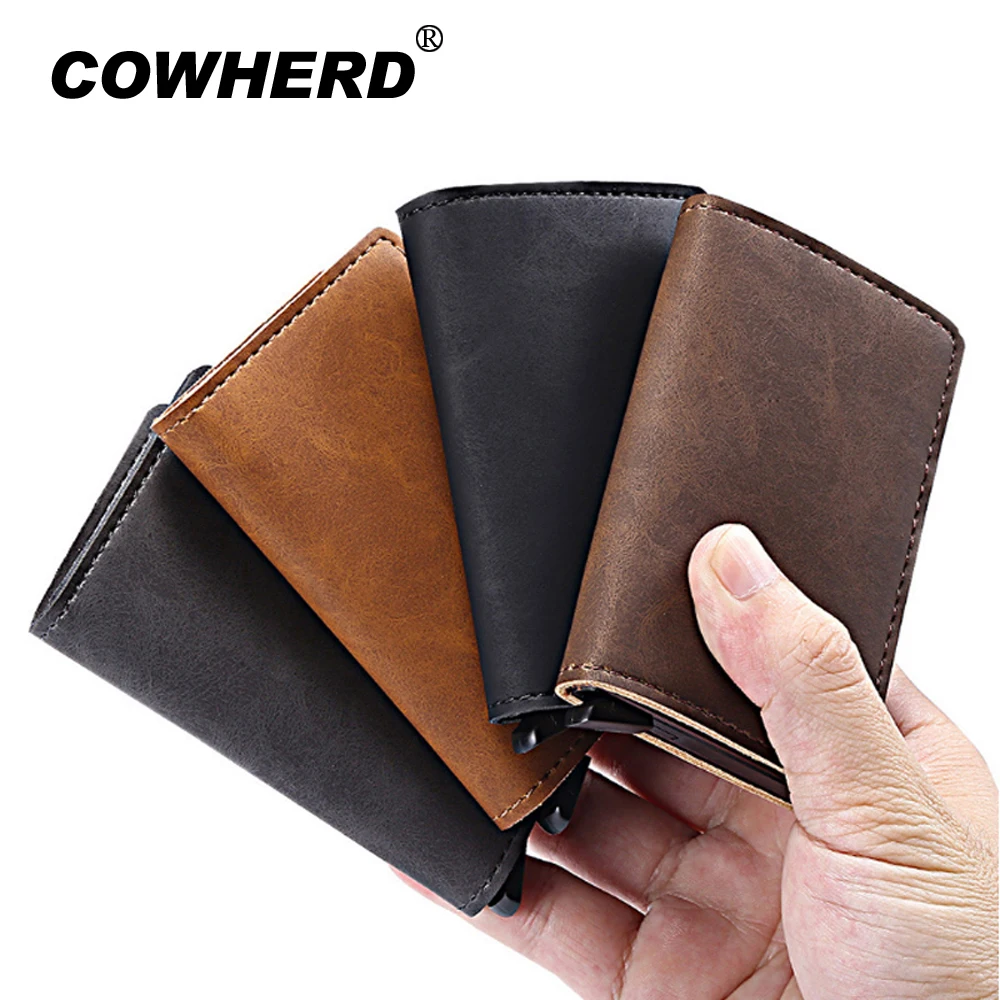 Мини кошелек из ПУ кожи с защитой для карт модный автоматический выдвижной