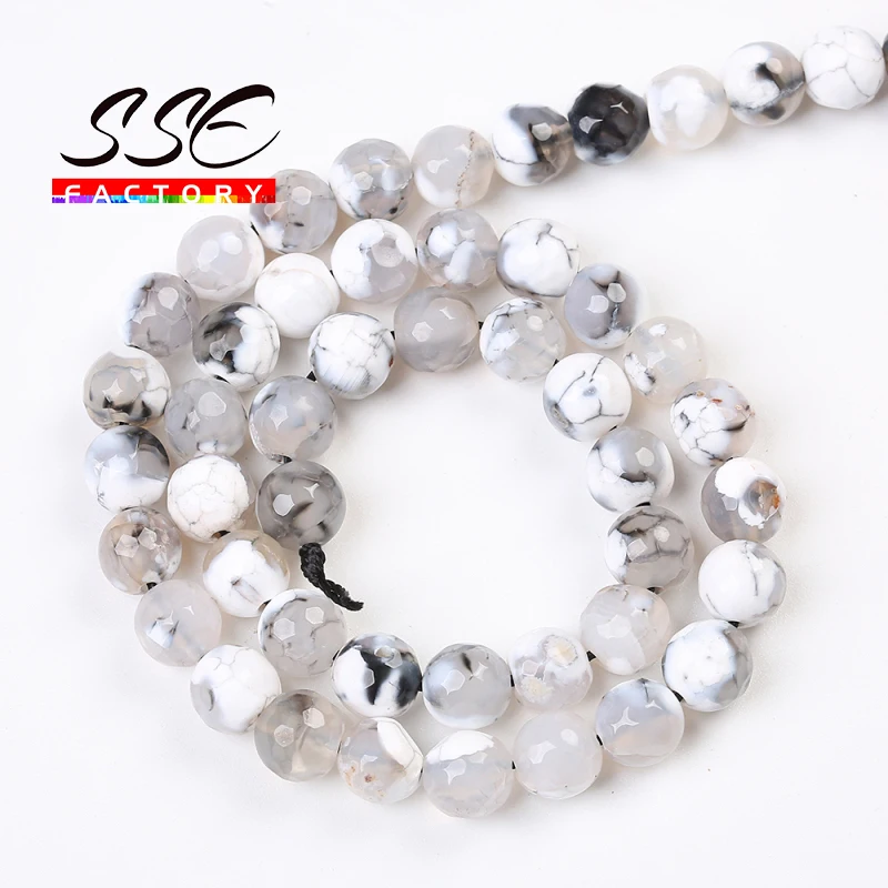 

Wholesale Faceted White Fire Dragon Agates Round Loose Spacer Natural Stone Beads For Jewelry Making DIY Bracelet 15'' 8mm 10mm