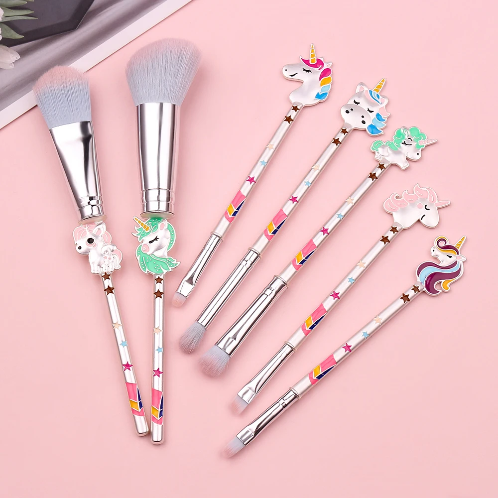 Набор кистей для макияжа с единорогом основы теней пудры румян растушевки кисти
