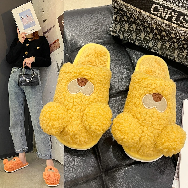 Plush Slippers Baotou Female Autumn and Winter Indoor Warmth Unisex Cute Cartoon Home Ladies Fashion Cotton Slippers