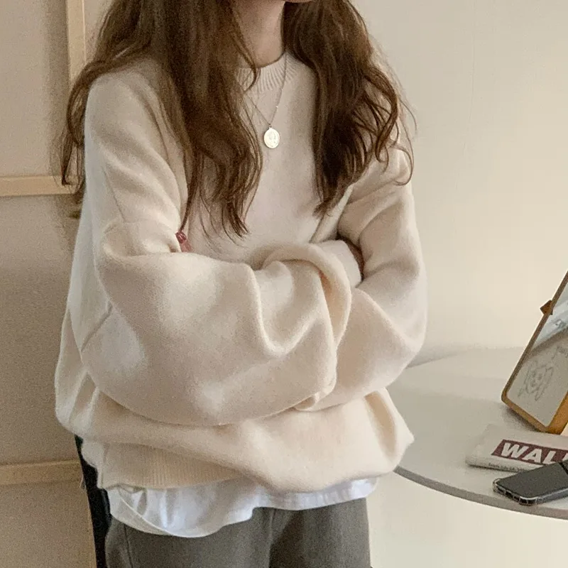 

New Winter Sweater Women Pullover Solid Tops Knitted Vintage Long Sleeve Autumn Elegant Female Knitted Outerwear Warm Sweater