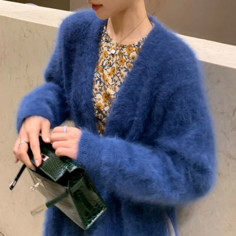

Women Winter Clothes Coat Faux Mink Cashmere Cardigans Loose Femme Long Thickeness Warm Knitted Sweater Outerwear