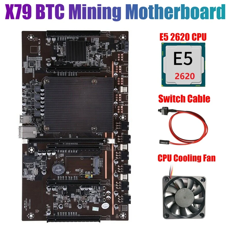 

Материнская плата для майнинга BTCX79 H61 с процессором E5 2620 + вентилятором + кабелем переключения DDR3, поддержка 3060 3070 3080, графическая карта для м...