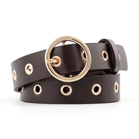 casual hollow air eye belts fashion alloy round pin buckle belts for women new trend leather belt for jeans designer waistband