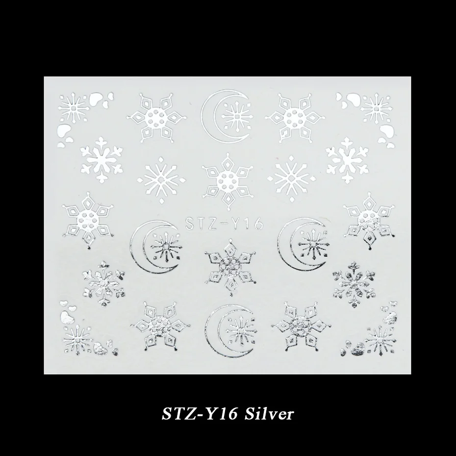 STZ-Y16 Silver 1 лист металла Золото Серебро слайдер Рождество Снежинка воды стикер для маникюра DIY 3D полный обёрточная бумага кончик ногтей лак BESTZ-YA-1 - Цвет: STZ-Y16 Silver