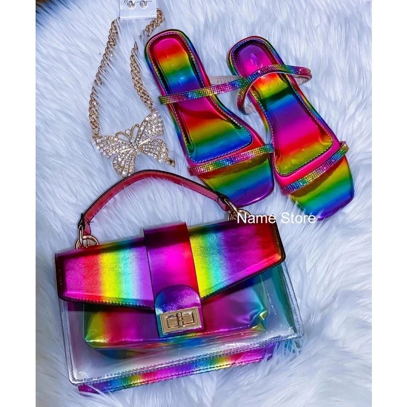 

2021 Summer New Rainbow Bag Fashion Handmade Woman Bag Outdoor Casual Ladies Handbag Portable