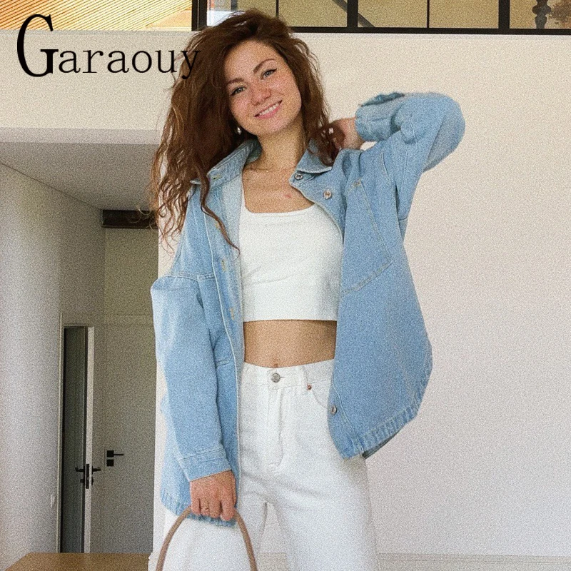 Женская джинсовая куртка с карманами Garaouy однобортная Модная Джинсовая в стиле