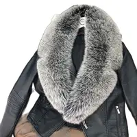 90CM Fox fur winter 100% silver fox fur collar full leather red fox scarf shawl real plush coat men's leather jacket bib fur co