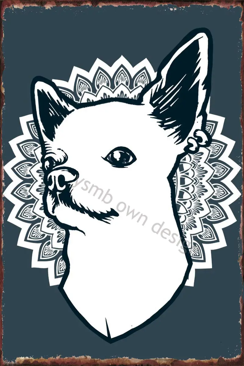 

Жестяные тарелки с мандалой чихуахуа, декор для стен, декор комнаты, Ретро винтажный металлический знак, жестяной знак для искусства, мужска...