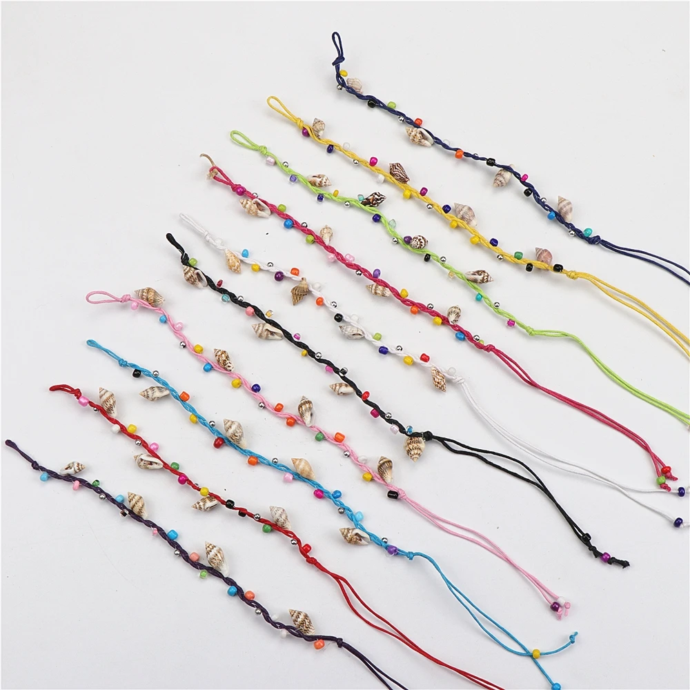 

Wholesale Bulk Lots 50pcs Conch Shell Handmade Braided Cotton Rope Jewelry Cuff Bracelet For Women Mix Style Size Adjustable
