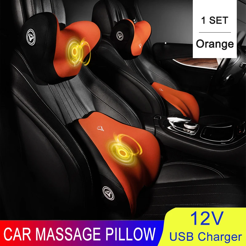 

Car Massage Headrest Pillow Set USB Charging Auto Seat Back Support Relieve Fatigue Vibration Massage Cushions Cover