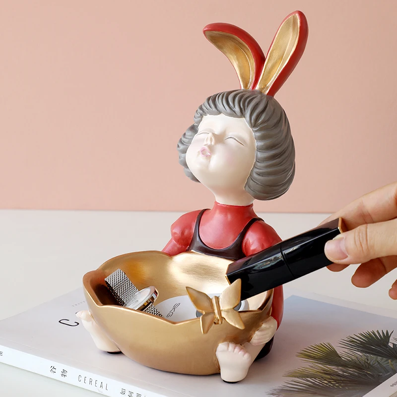 

Rabbit Girls Figurine with Butterfly ,Sweet Girl with Storage Box for Home Decor Office Desk Decoration Ornament Statue Gift