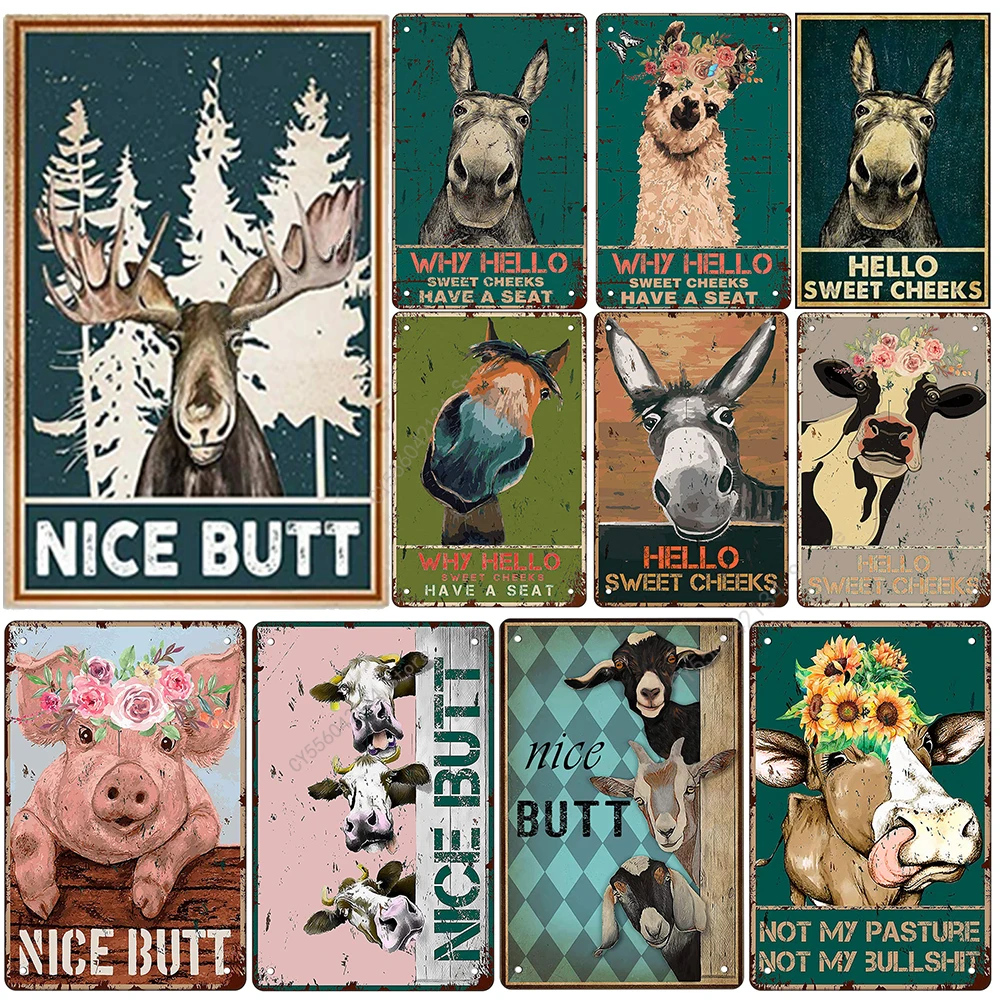 

New Animal Portrait Metal Poster Hello Donkey Tin Signs Metal Plates Plaques Sticker Printing House Club Home Decor Wall Posters