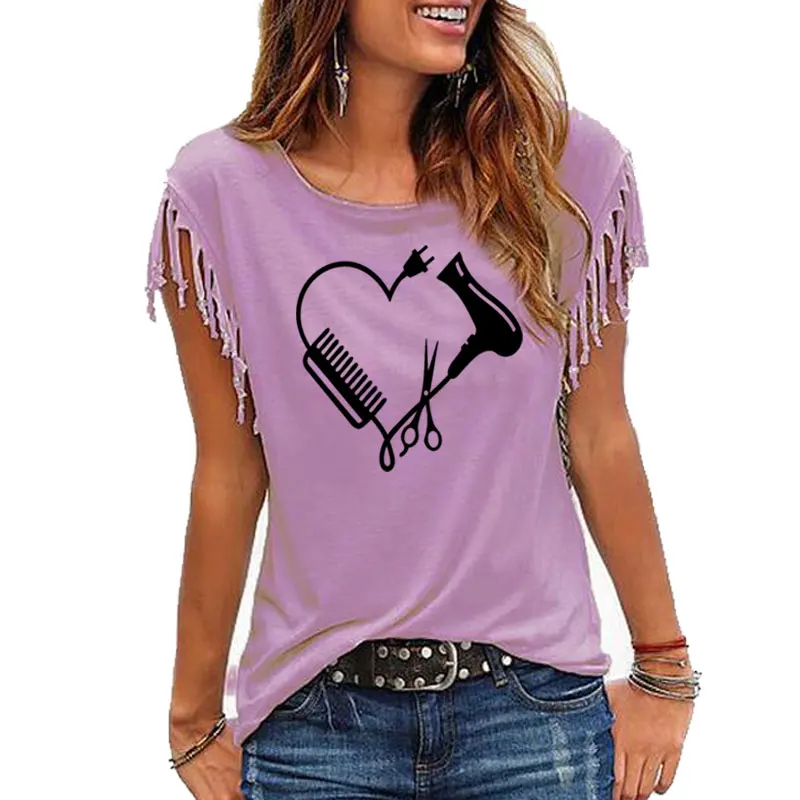 Футболка женская с принтом в виде сердца расчески и ножниц | Женская одежда