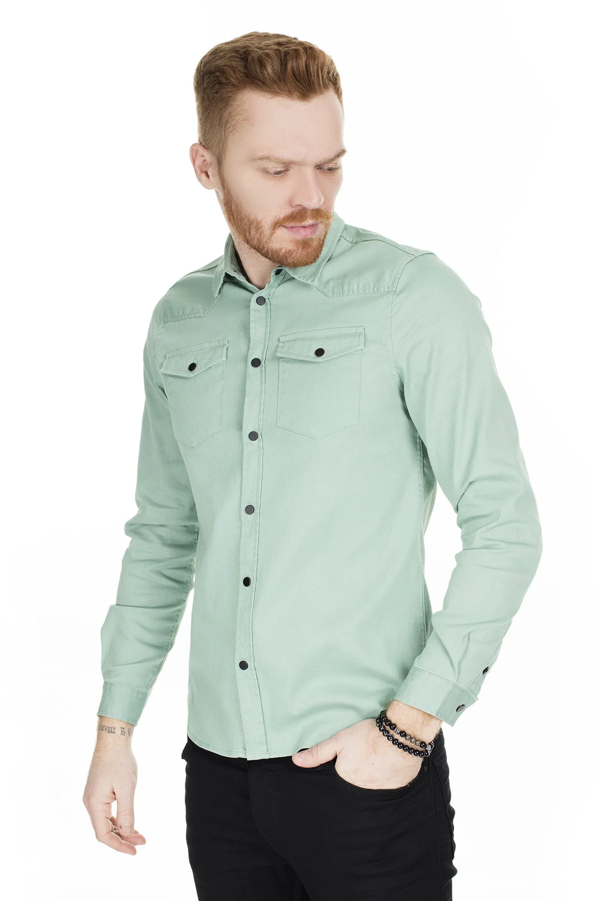 Buratti Male Shirt Pockets Detail High Quality Long Sleeve Slim Fit Men's Cotton Shirts Elegant 5020 H0497WESTERN | Мужская одежда