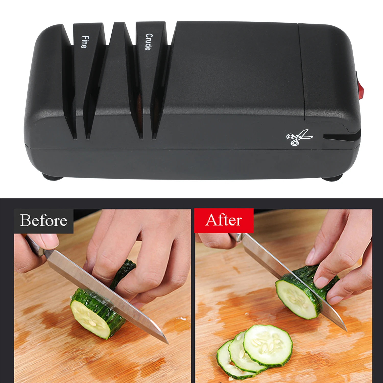 

Electric Knife Sharpener Multifunctional Automatic Cut Sharpeners with 15-Degree Bevel Crude and Fine Grooves for Straight