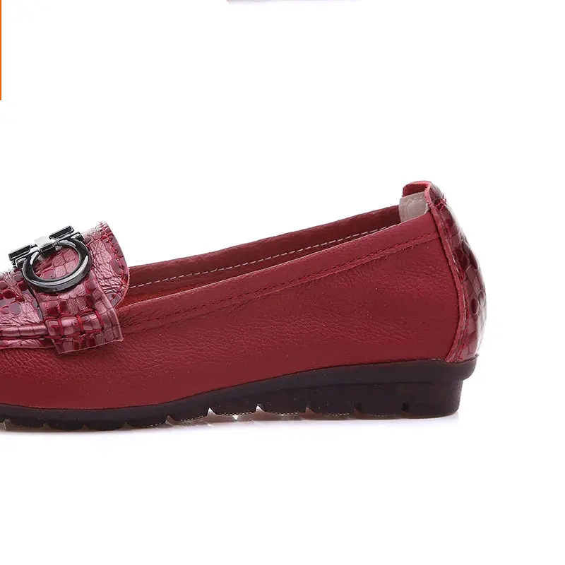 

Flats Women Shoes Genuine Leather Handmade Loafers Ladies Metal Inlay High Quality Flats 2021 New