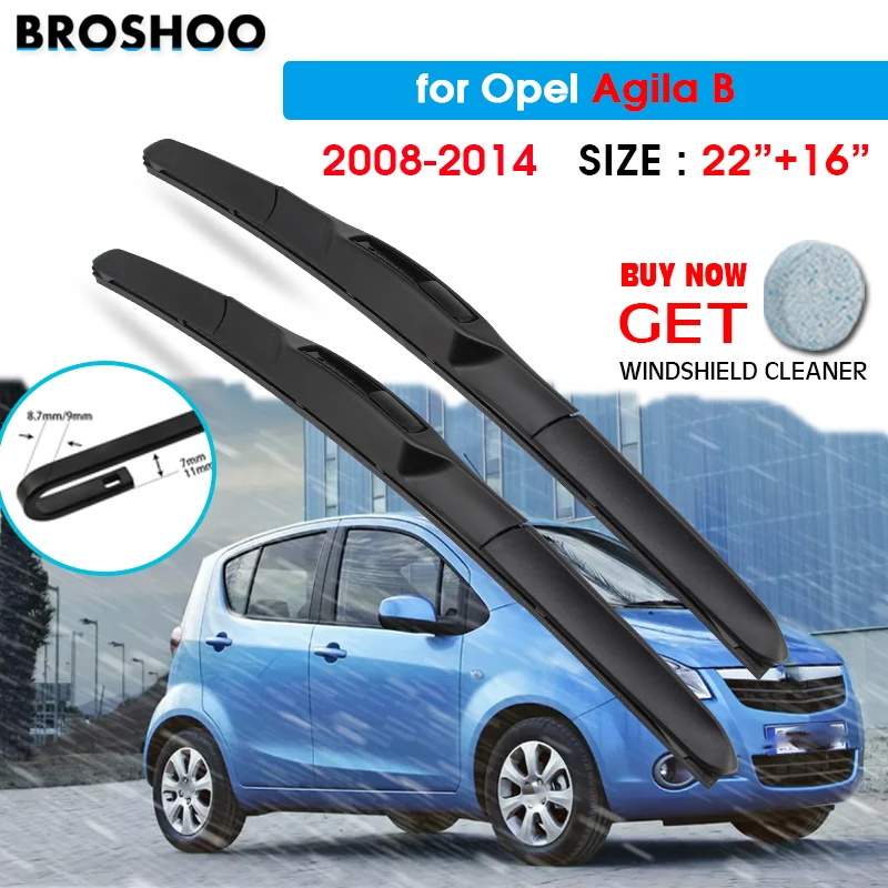 

Щетка стеклоочистителя автомобиля для Opel Agila B 22 "+ 16" 2008-2014 Авто Стеклоочистители лобового стекла лезвия окно подходит U Крюк руки