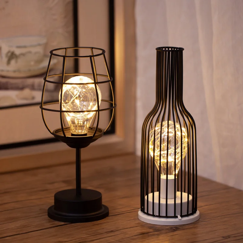 

Night Light LED Bulb Creative Bar Wine Glass Red Wine Bottle Iron Decoration Lamp Battery Operated Interior Lights Hot Sale D21