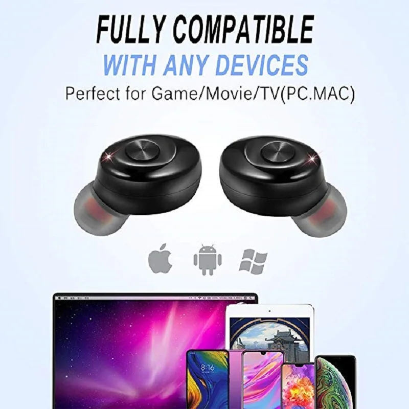 

TWS Wireless Headphones with Charging Box Waterproof IPX5 Sports Earbuds Earpiece Bluetooth Earphones 3D Stereo Sound Earphone
