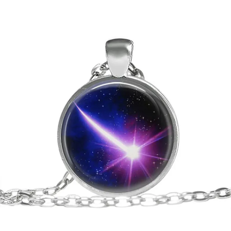 

Purple Shooting Star Necklace Aurora Borealis Charm Scenery Glass Pendant Galaxy Universe Hand Craft Art Trendy Jewelry