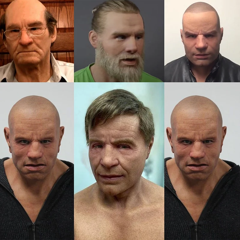 

Balds Male Headgear Realistic Latex Human Full Head Cover Moustache Gentleman Character Halloween Props FS99