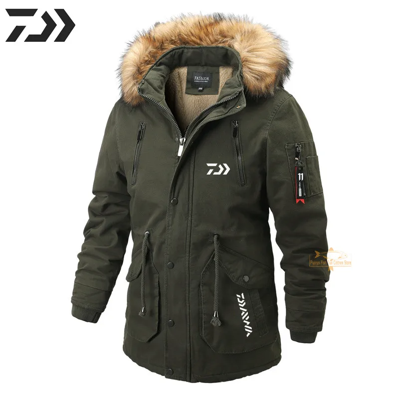 

Daiwa New Winter Fishing Clothing Daiwa Jacket Men Fleece Thicken Thermal Fishing Jacket Hooded Windproof Zipper Fishing Clothes