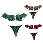 Женский сексуальный комплект бикини с цветочным рисунком, 2 шт., купальник с короткими рукавами, открытыми плечами и оборками K3NC