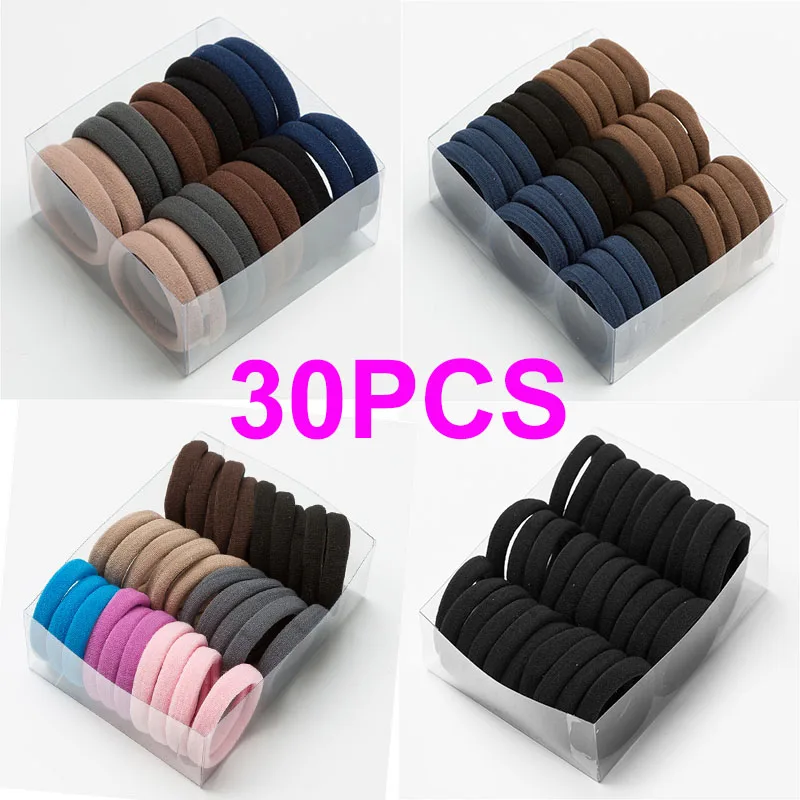 30pcs Elastic Hair Accessories for Women Kids Black Pink Blu