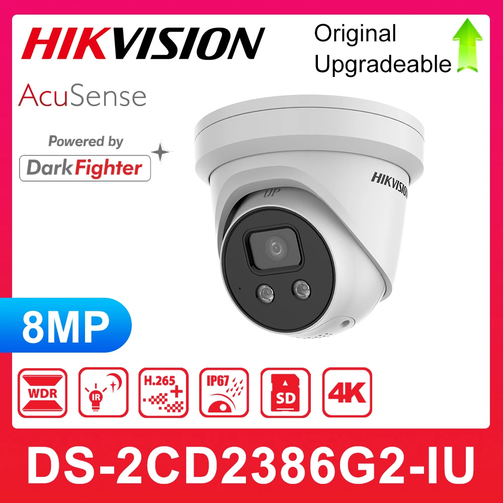 Оригинальный Hikvision 8 Мп DS-2CD2386G2-IU POE IR встроенный микрофон AcuSense IPC фиксированная