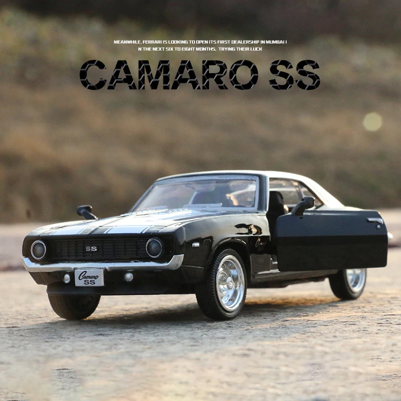 

1:36 USA 1969 Chevrolet Camaro SS Alloy Die Cast Toy Cars Vintage Matte Black Metal Model Collection Toys Car