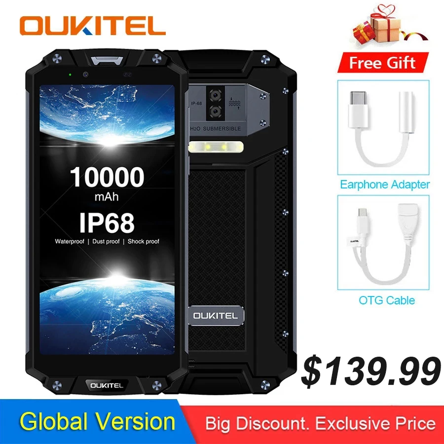 Ударопрочный смартфон OUKITEL WP2 4 ГБ+64 ГБ MT6750T восемь ядер 6 дюймовый дисплей 18:9 10000