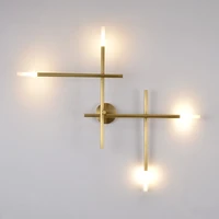 nordic designer luxury copper wall lamp cross line led aisle bedroom living room sconces home decor indoor lighting fixtures