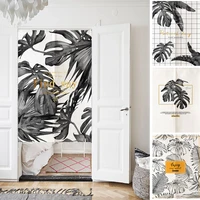 nordic leaves printing japanese hanging curtain polyester cotton fabric partition doorway curtain for kitchen restaurant bedroom