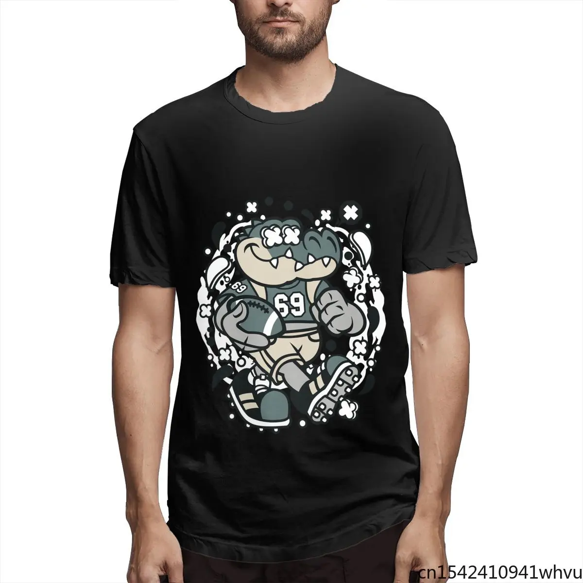 

Cartoon of Alligator Football Players Is Funny Casual Street Punk Summer New Men T-shirt Short Sleeve Premier 3d Printed Lycra