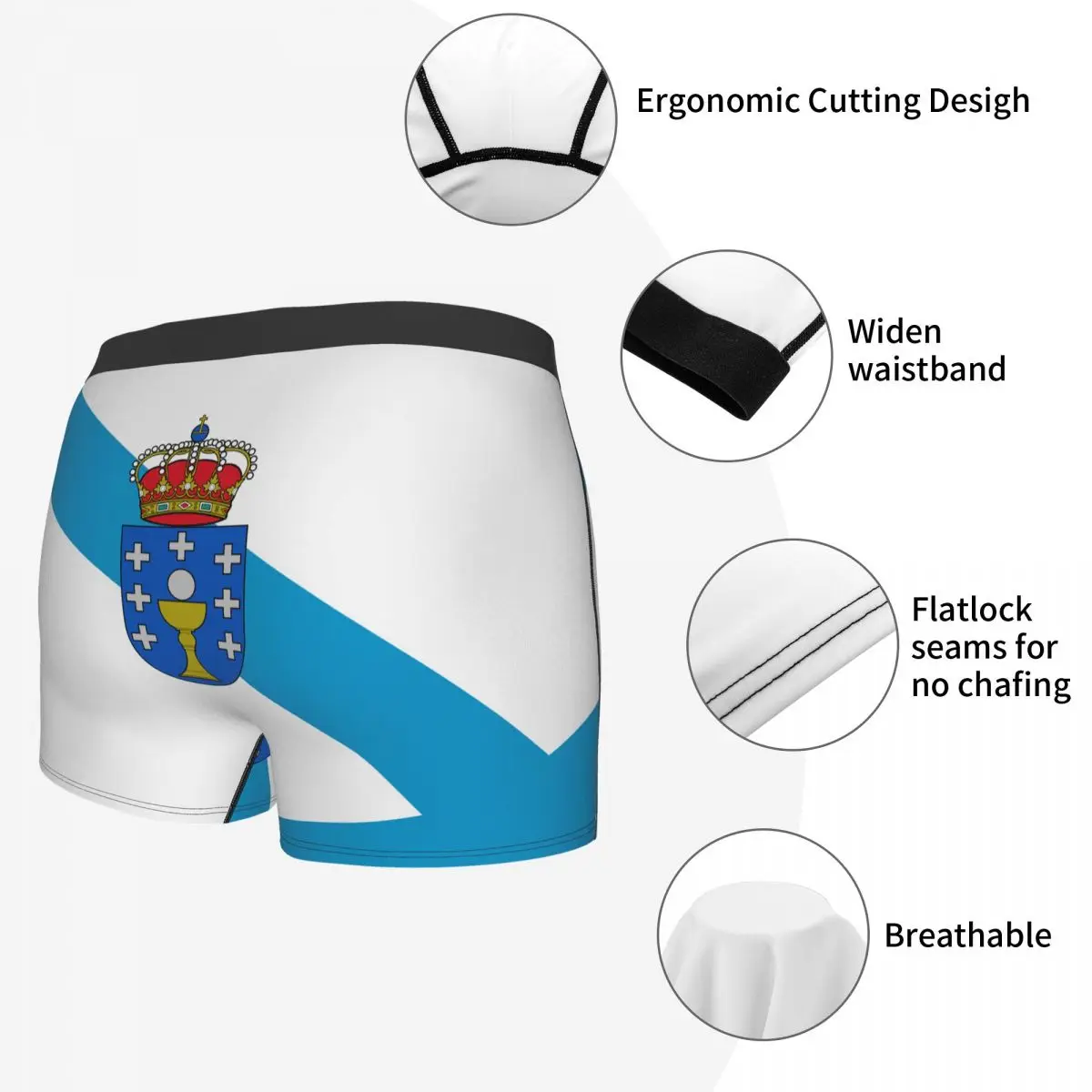 Flag Of Galicia Men's Boxer Briefs Flags of the autonomous communities of Spain Humor Graphic elastic pants for men